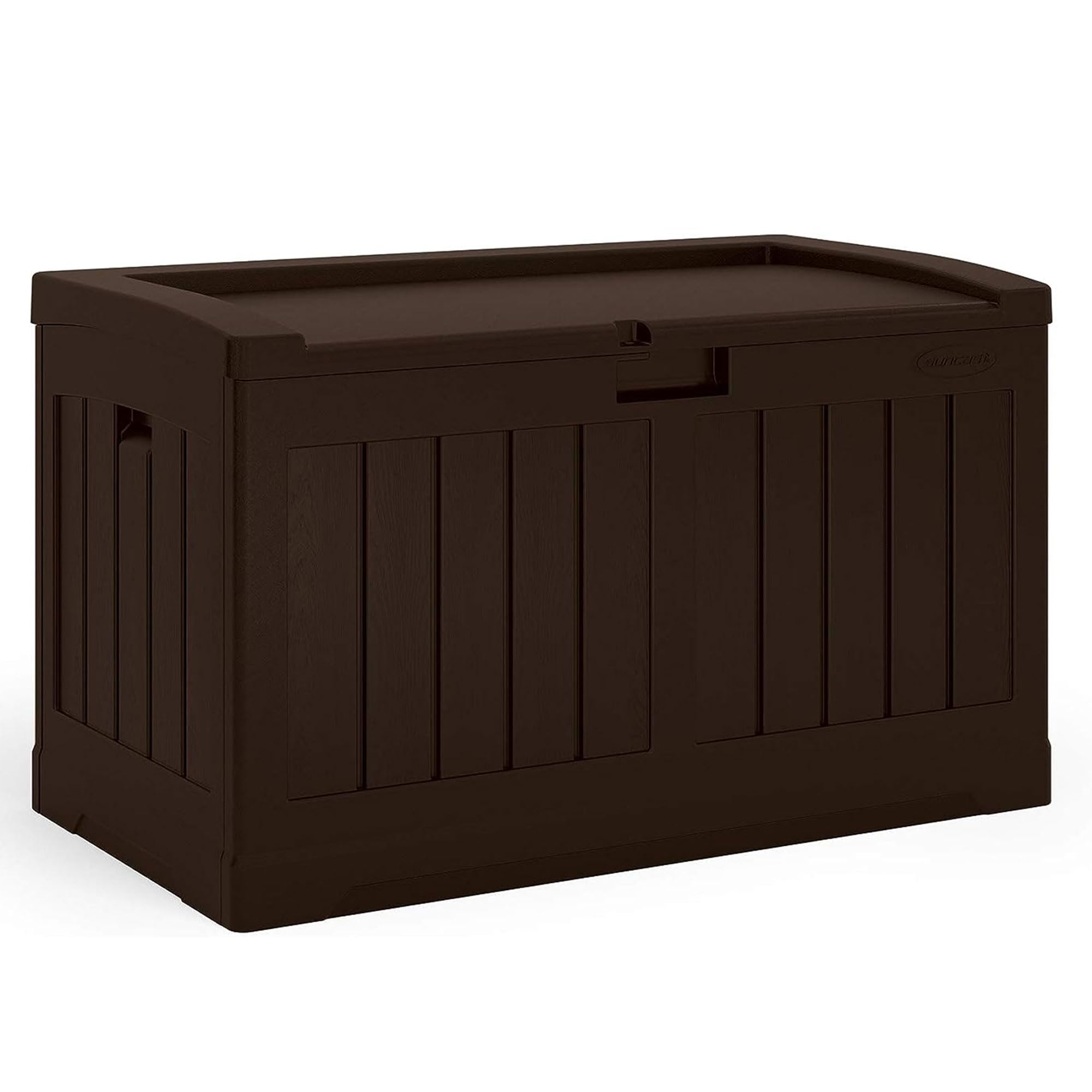 Suncast 50 Gallon Medium Capacity All Weather Construction Resin Outdoor Storage Deck Box With Bench Seat And Lid For Patio, Gar