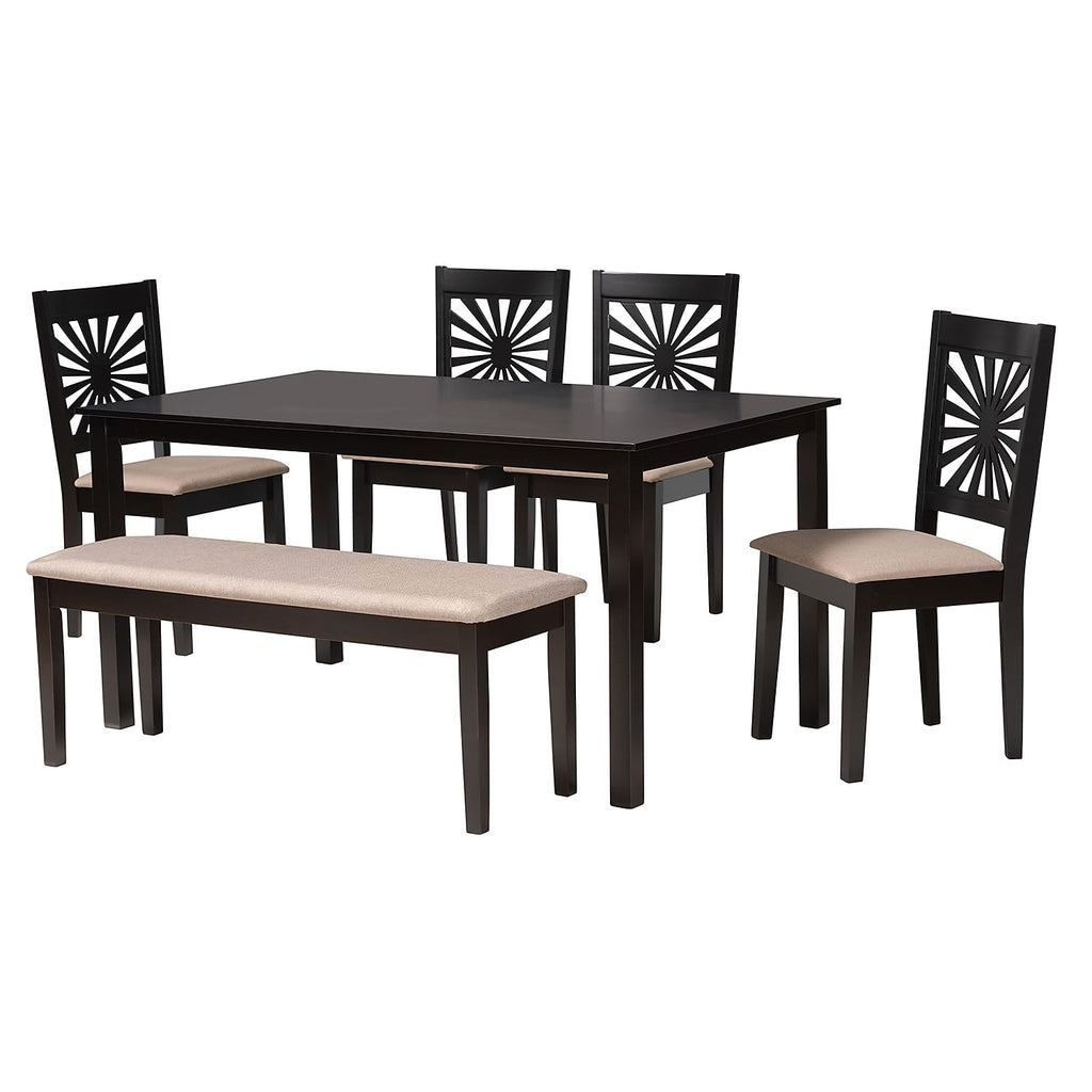 Baxton Studio Olympia 59.06-inch W Dining Set, Beige/Espresso Brown, 6-Piece (2311318010916HT)
