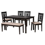 Baxton Studio Olympia 59.06-inch W Dining Set, Beige/Espresso Brown, 6-Piece (2311318010916HT)