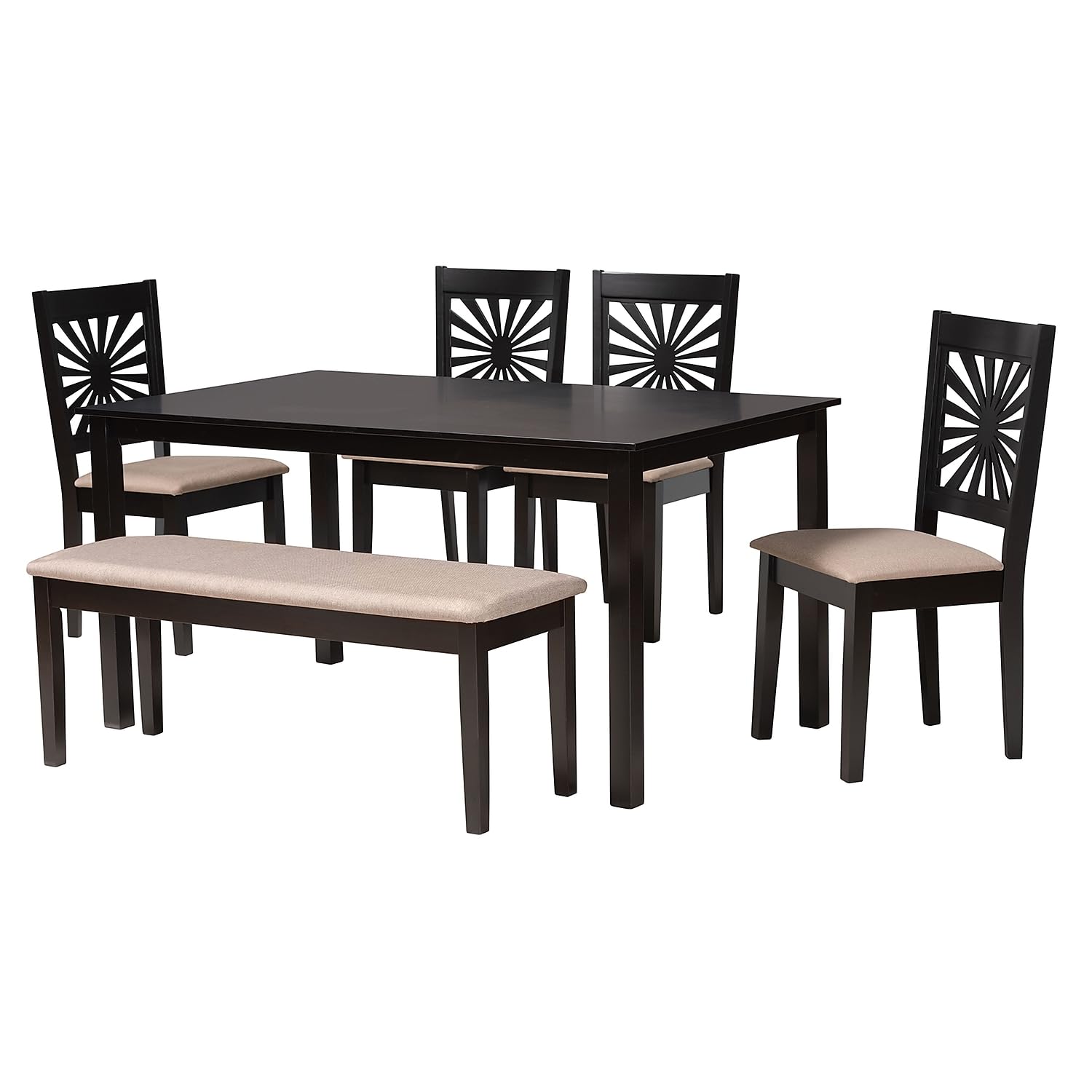 Baxton Studio Olympia 59.06-inch W Dining Set, Beige/Espresso Brown, 6-Piece (2311318010916HT)