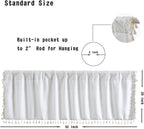 Roomtalks White Boho Kitchen Valances For Windows Rod Pocket 18?L X 52?W Embroidered French Striped Modern Farmhouse Chic Textured Tassel Curtain Valances For Bathroom Living Room Bohemian Decor