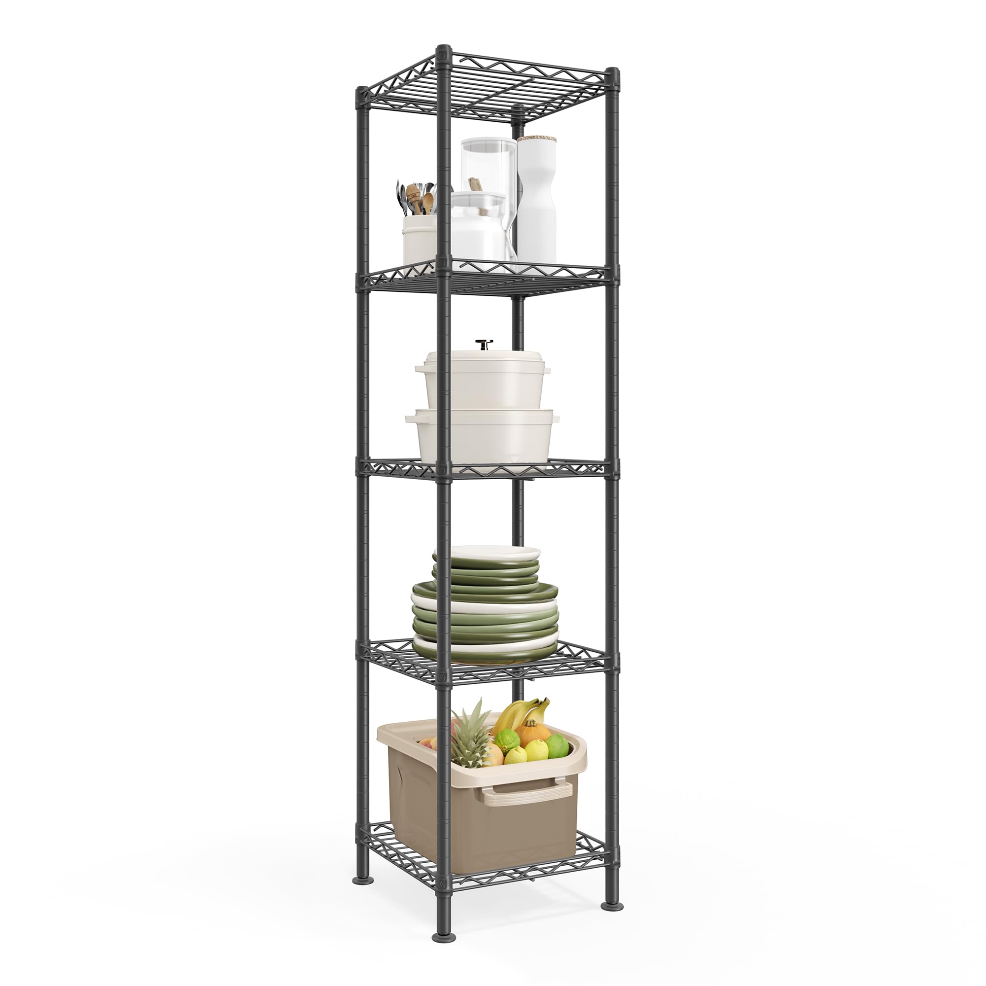 SONGMICS Storage Shelf, Small Metal Wire Shelving Unit, Adjustable Shelves, for Small Spaces, Garage, Bedroom, Living Room, Kitc