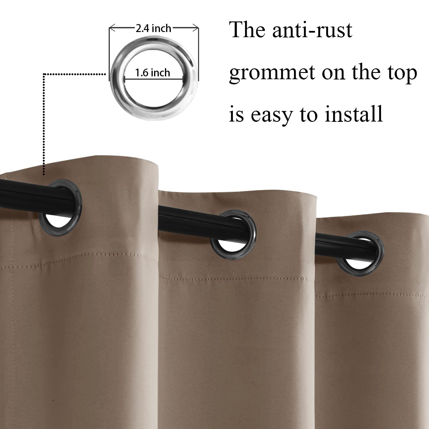 Jiuzhen Short Curtains Kitchen Half Window Blackout Curtains With Tiebacks For Baseroom Shadows, Grommet Curtains For Living Room, Set Of 2 Window Curtain Panels, 52 X 30 Inch Length,Taupe