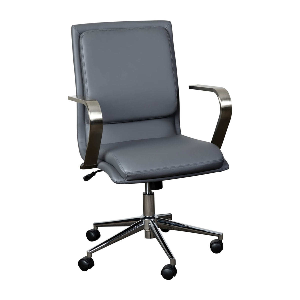 Flash Furniture James Mid-Back Designer Executive Office Chair - Gray LeatherSoft Upholstery - Brushed Chrome Base and Arms - Height Adjustable 360° Swivel Seat