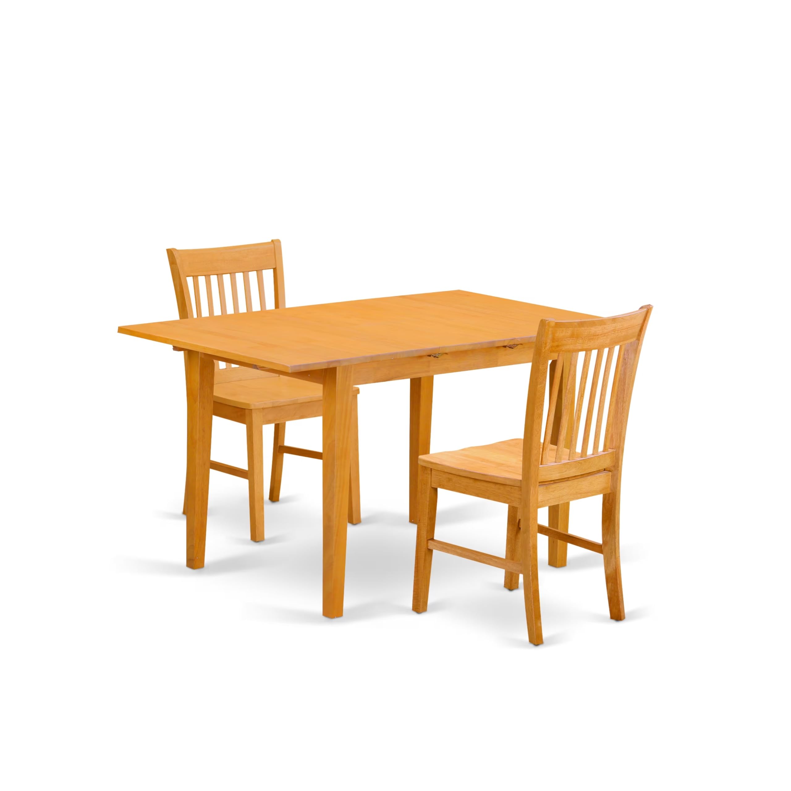 East West Furniture NOFK3-OAK-W 3 Piece Kitchen Table & Chairs Set Contains a Rectangle Dining Table with Butterfly Leaf and 2 Dining Room Chairs, 32x54 Inch, Oak
