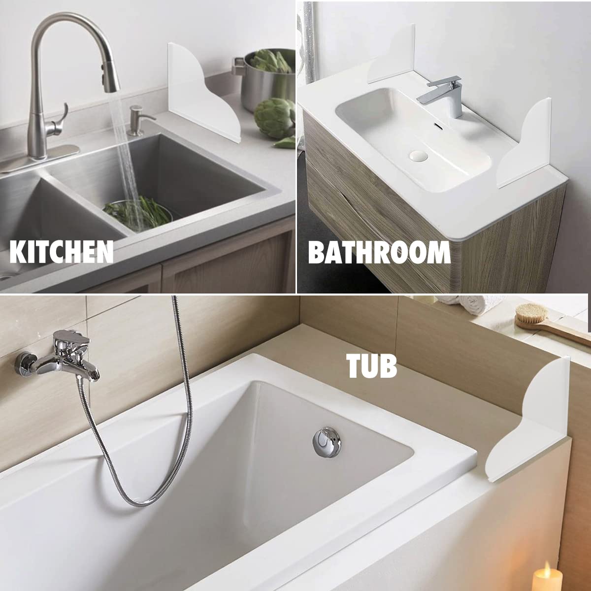 Heebabeys Tub Splash Guard, 2 Pack Removable Silicone & Acrylic Water Splash Guards, Translucent Self-Adhesive Tub Corner Protectors