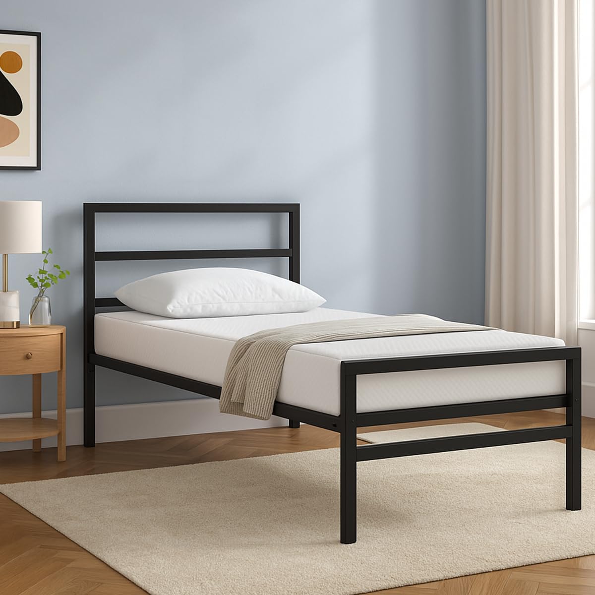 Iafa Furniture Solique Single Metal Bed | 198 X 98 (6.49 Ft X 3.21 Ft) | Diy Assembly | Finish Color Black