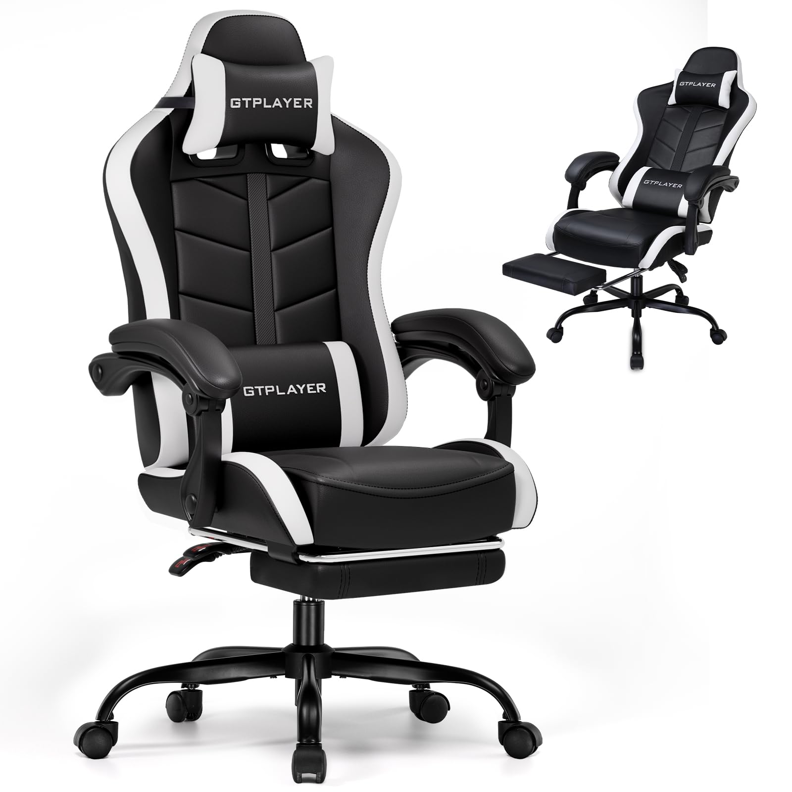 GTPLAYER RGB Gaming Chair with Footrest, Computer Gaming Chair with LED Lights for Adults, Height Adjustable PC Gamer Chair with