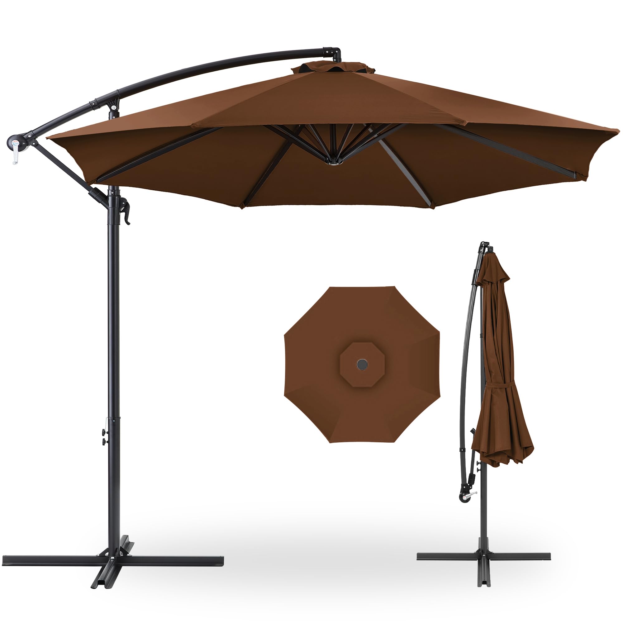 Best Choice Products 10ft Offset Cantilever Hanging Market Patio Umbrella, 8 Sturdy Ribs, Easy Adjustment - Brown