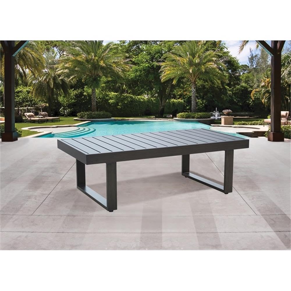 Steve Silver Furniture Wyatt Patio Cocktail Table, Rust-Resistant Powder-Coated Aluminum, Outdoor Patio Furniture, Garden Table, Mission-Style Design, 24" D x 47.5" W x 15" H, Brown