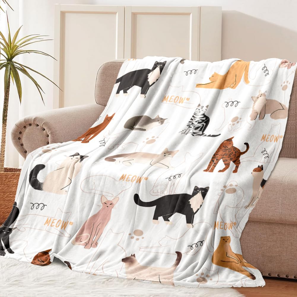 Tupmnbry Cat Blanket Animals Pet Print Throw Blanket Cat Gifts For Cat Lovers Soft Flannel Throw Blanket Lightweight Fluffy Plus