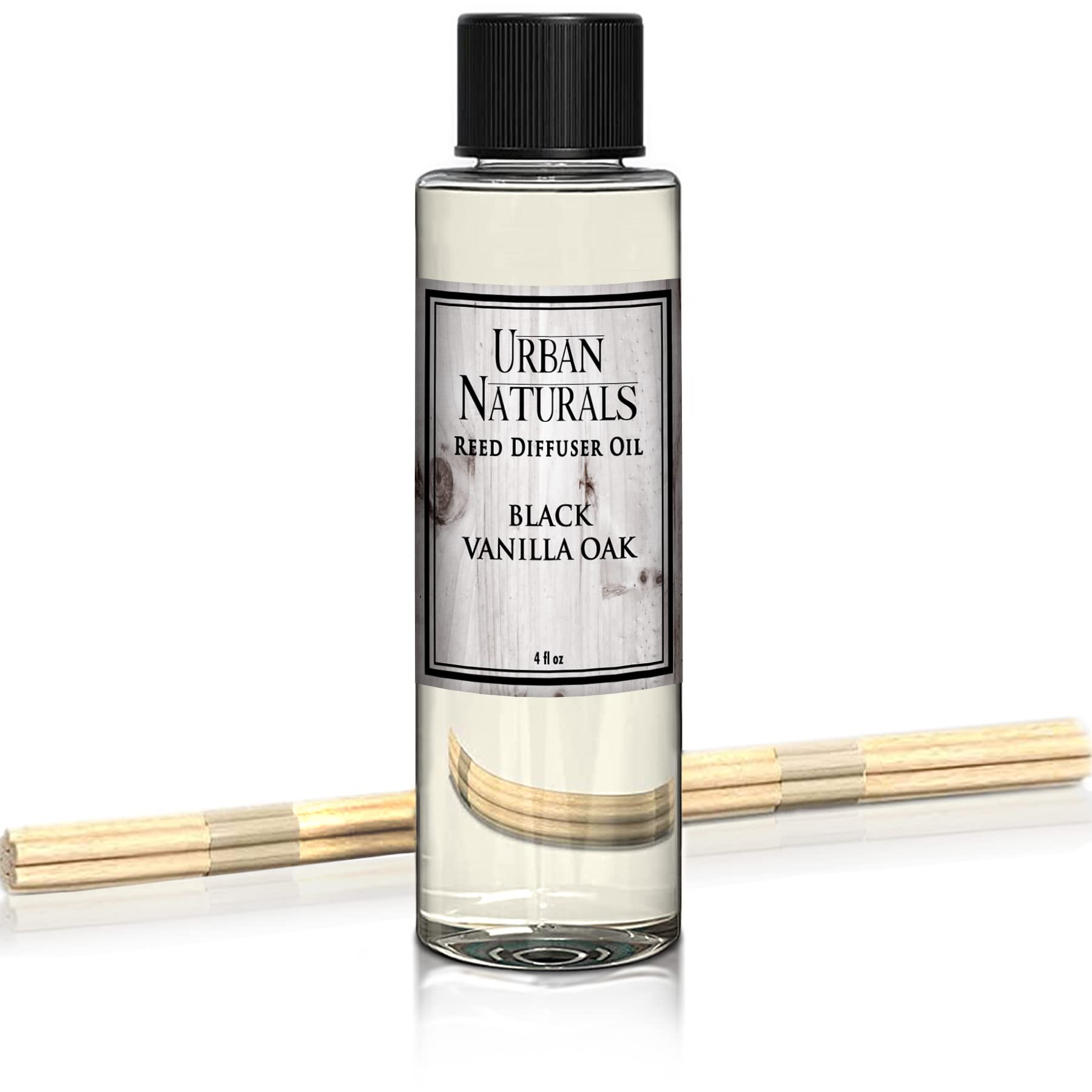 Urban Naturals Black Vanilla Oak Scented Oil Reed Diffuser Refill. Free Set of Reed Sticks, with Warm Vanilla, Oak, Cedar, Patch