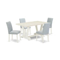East West Furniture V026Ab015-5 5 Piece Dining Room Table Set Includes A Rectangle Kitchen Table With V-Legs And 4 Baby Blue Linen Fabric Parsons Dining Chairs, 36X60 Inch, Multi-Color
