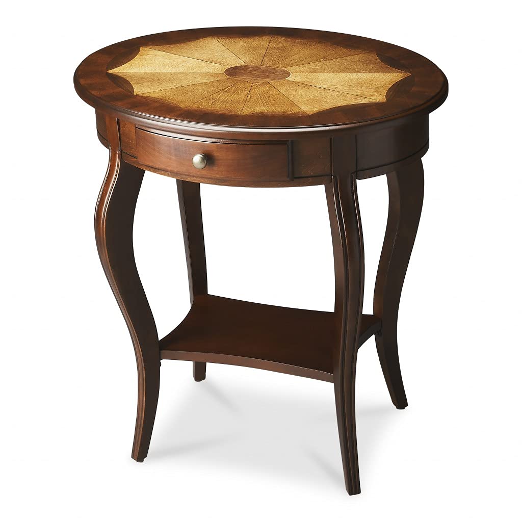 HomeRoots Dark Brown Rubberwood Solids, MDF, Nickel Jeanette Plantation Cherry Oval Accent Table