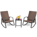 Tangkula 3 Pieces Patio Rocking Bistro Set, Pe Rattan Rocking Chairs With Tempered Glass Side Table, Outdoor Wicker Conversation Set With Zippered Cushion For Patio, Garden, Poolside (Mix Brown)