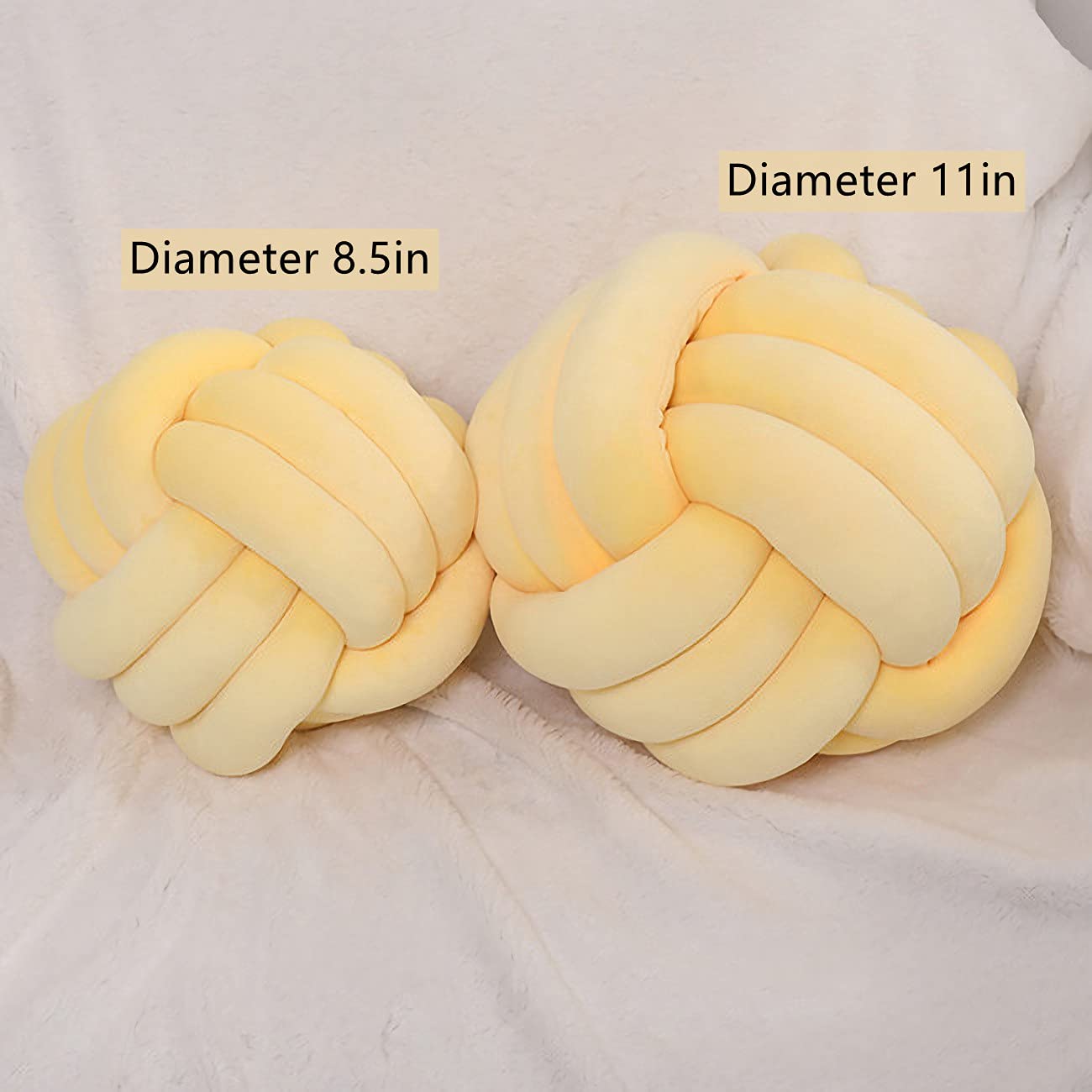 Knot Pillow Ball Round Cushion Pillows, Children Room Decoration Plush Toys Calming Stress Relief Toy (Yellow,11In/28Cm)