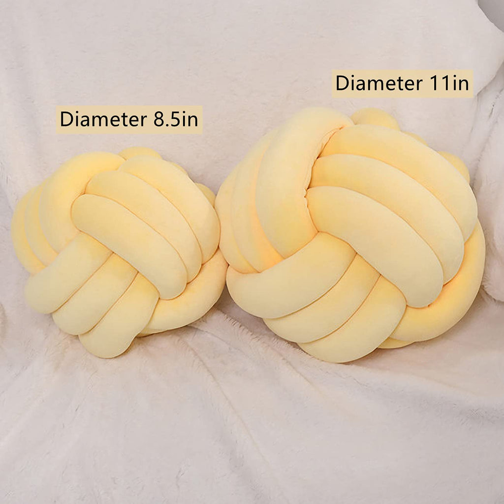 Knot Pillow Ball Round Cushion Pillows, Children Room Decoration Plush Toys Calming Stress Relief Toy (Yellow,8.5In/22Cm)