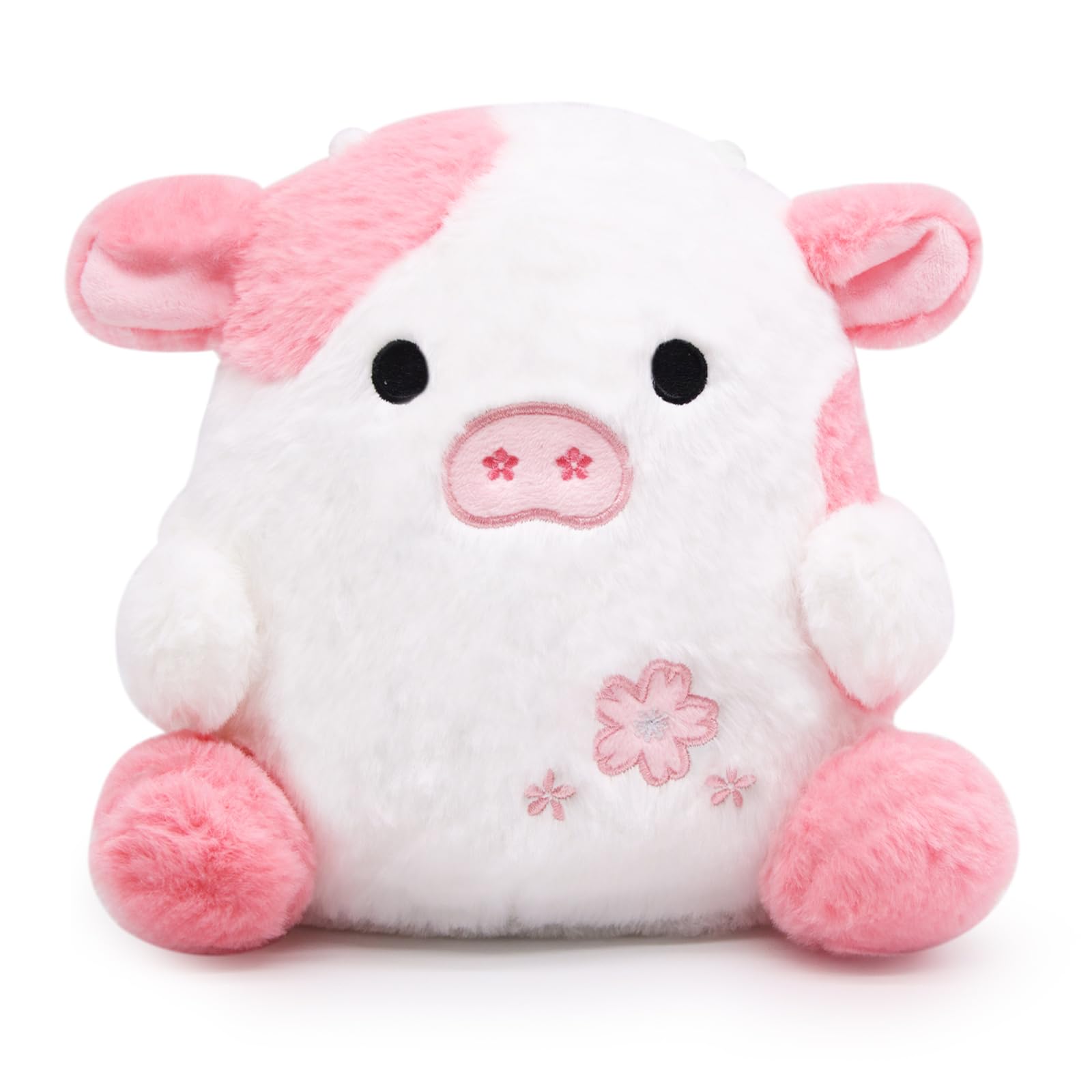 LMTGLDT Pink Cow Plush Doll, Kawaii Cow Stuffed Animals Sakura Plush Cow Hugging Cow Pillow, Cute Pink Cow Plushie Toy for Kids 