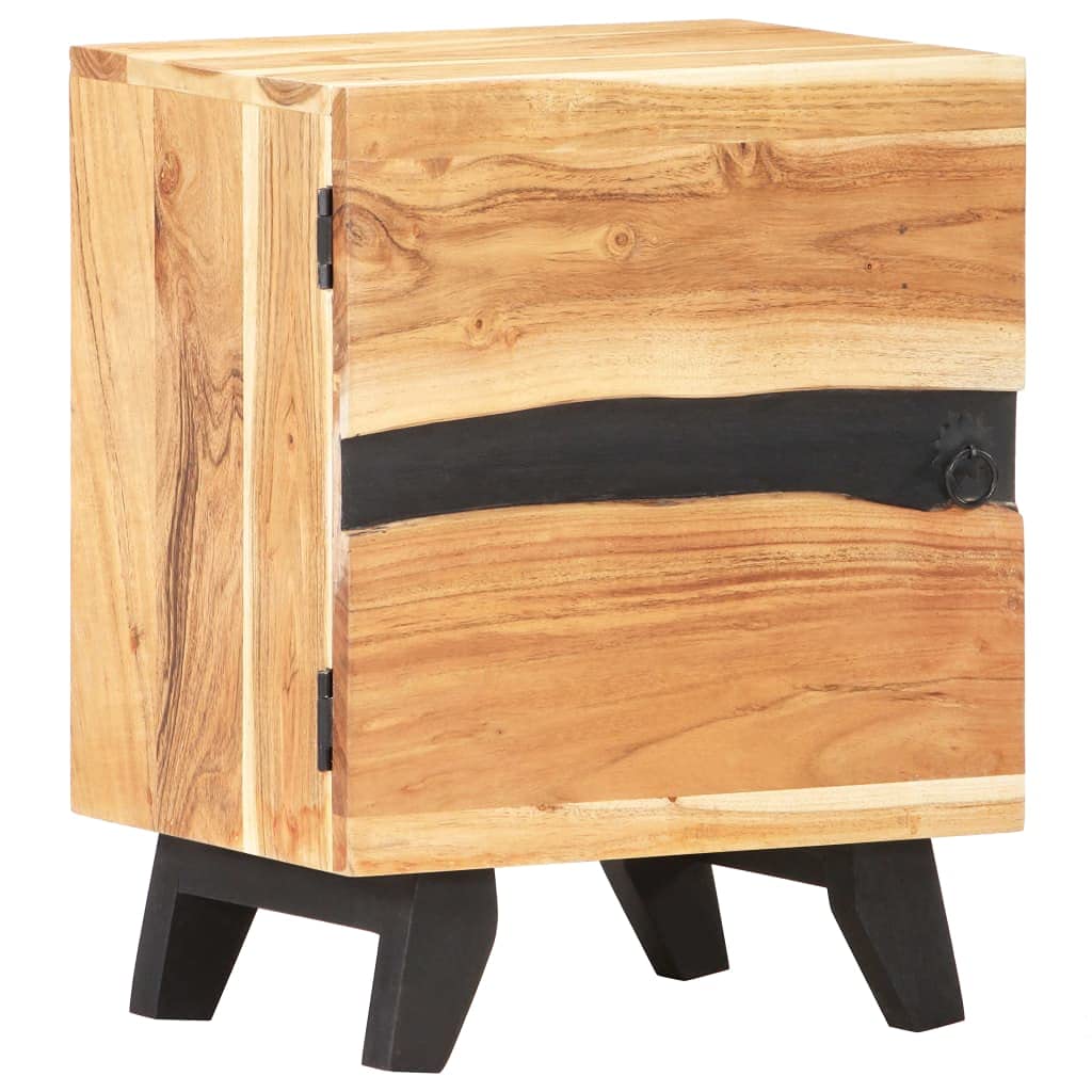 vidaXL Bedside Cabinet 15.7&quot;x11.8&quot;x20.1&quot; - Stylish, Practical, and Durable Design | Made of Solid Acacia Wood with Black Legs | Ideal for Bedroom and Other Interior Furnishing