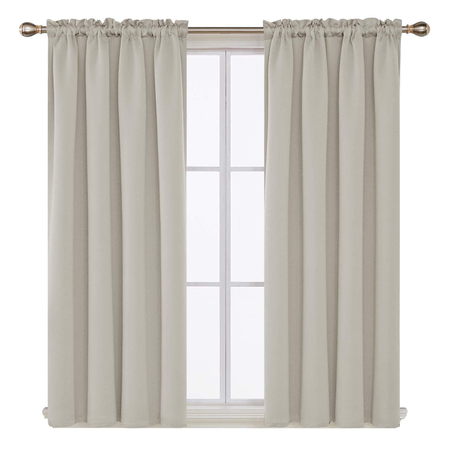 Deconovo Cream Curtains Blackout Drapes For Bedroom, Window Panels 63 Inch Length 2 Pack - 42W X 63L Inch, Light Beige, 2 Drapes