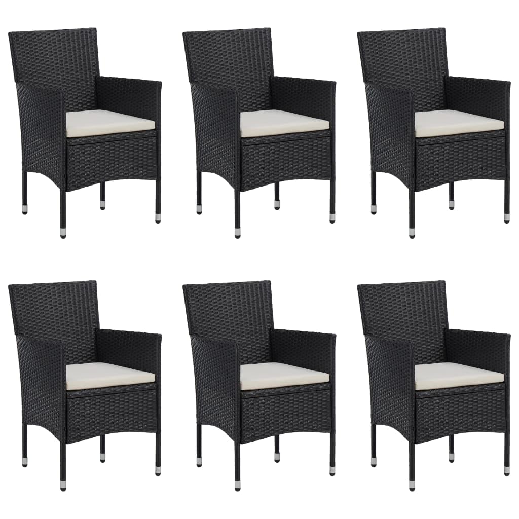 vidaXL Patio Dining Set 7 Piece Outdoor Garden Terrace Yard Patio Table and Chair Seating Seat Sitting Chair Dining Set Furniture Poly Rattan Black