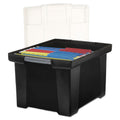 Storex Plastic File Tote Storage Box With Snap-On Lid, Letter/Legal Size, Black/Silver (61528U01C)