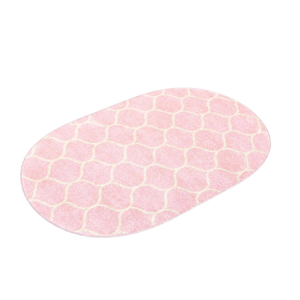 Unique Loom Trellis Frieze Collection Area Rug - Rounded (4' X 6' Oval, Light Pink/ Ivory)