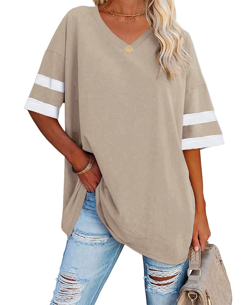 Ebifin Womensaoversizedatashirts Color Block Teesahalfasleeveavaneckacomfyacozyacottonatunicatops