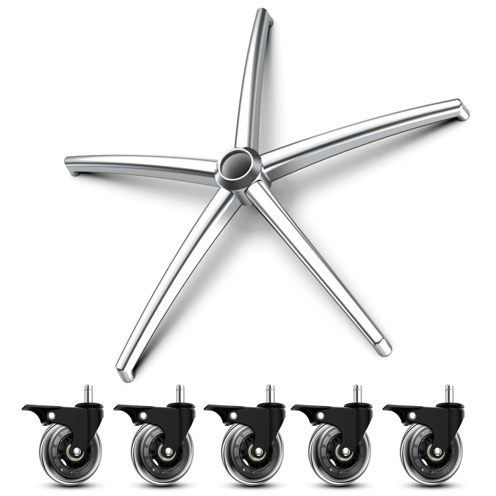 Lipshome 3300Lb Heavy-Duty Chair Base Kit - 5 Brake Casters, Reinforced Alloy Legs & Universal Gas Cylinder, Office Chair Replac