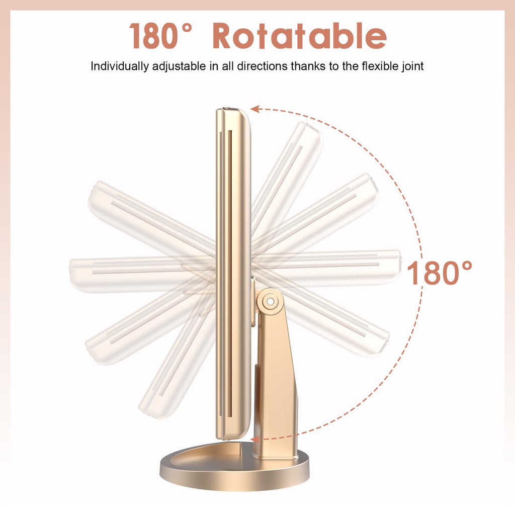 Weily Lighted Vanity Makeup Mirror 1X/2X/3X Magnification Trifold With 36 Led Lights Touch Screen And Usb Charging, 180 Degree Adjustable Stand For Countertop Cosmetic Makeup Mirror(Gold)