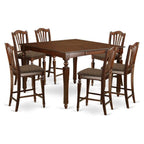 East West Furniture CHEL7-MAH-C 7 Piece Counter Height Dining Set Consist of a Square Dining Room Table with Butterfly Leaf and 6 Linen Fabric Upholstered Chairs, 54x54 Inch, Mahogany