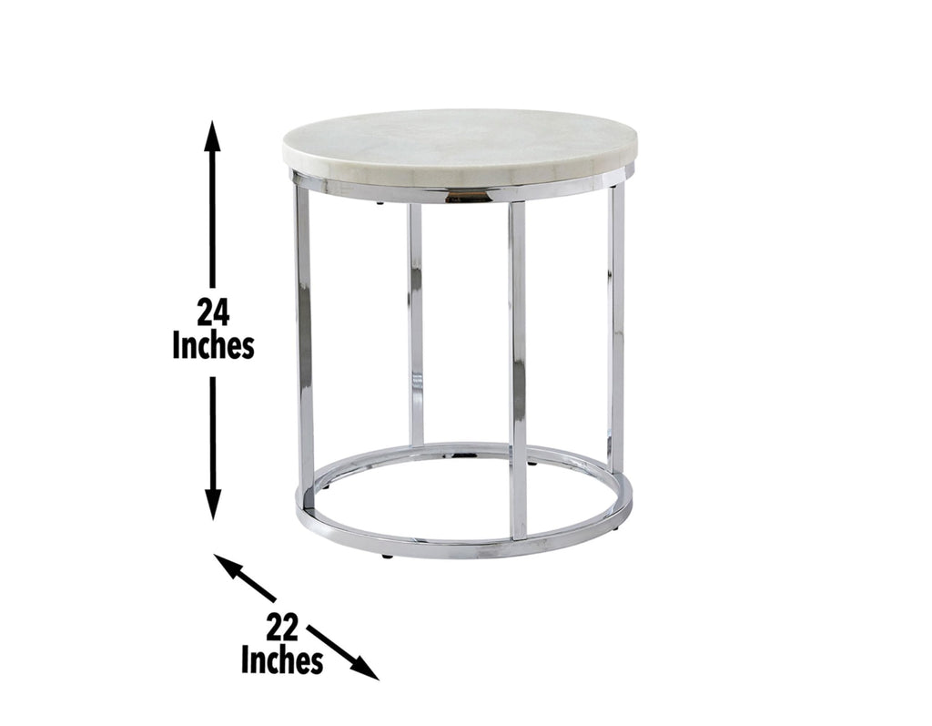 Steve Silver Echo End Table-Contemporary Style with Unique Marble Details, White Marble Top with Chrome Metal Base, 22 x 22 x 24, White, Chrome