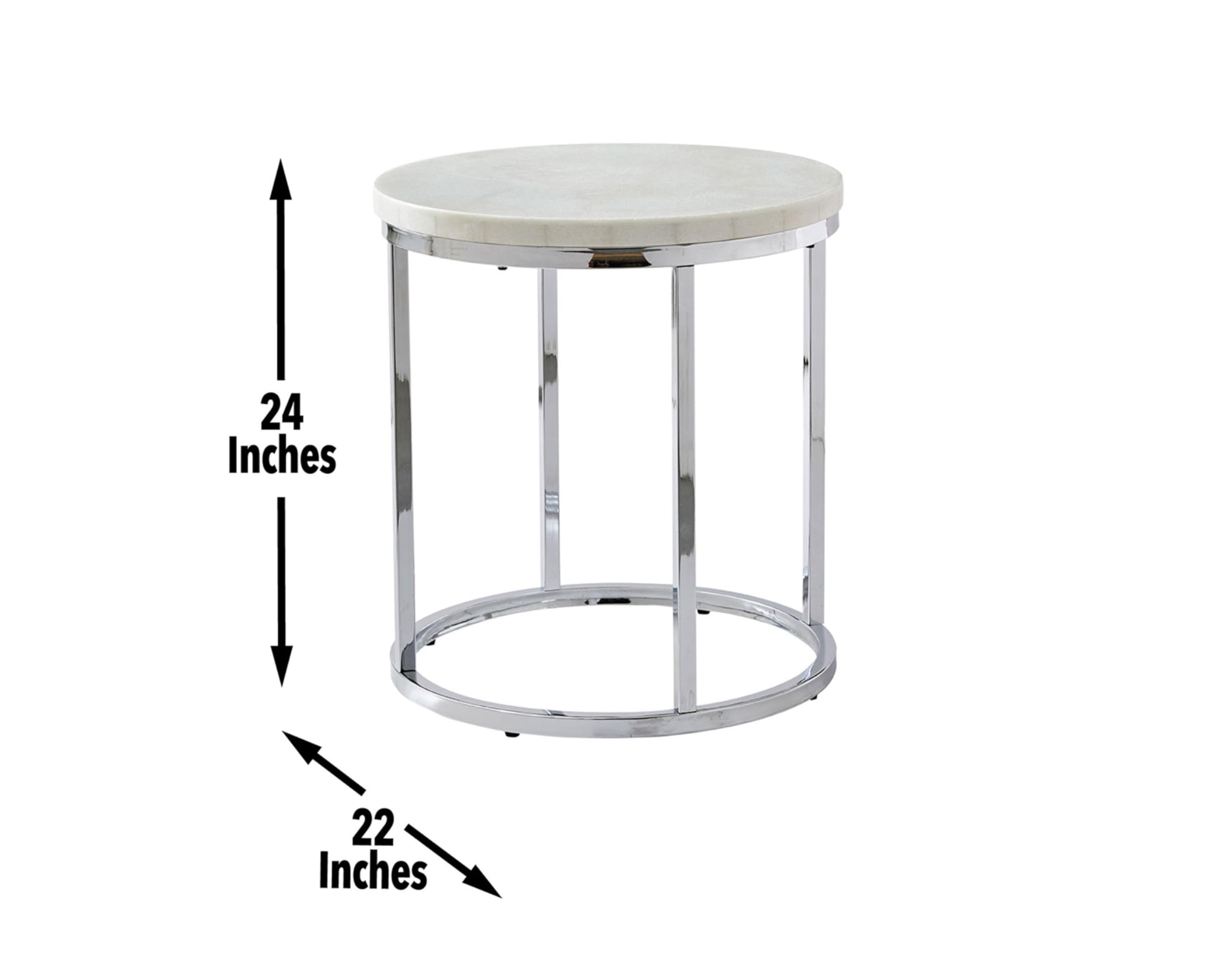 Steve Silver Echo End Table-Contemporary Style with Unique Marble Details, White Marble Top with Chrome Metal Base, 22 x 22 x 24, White, Chrome