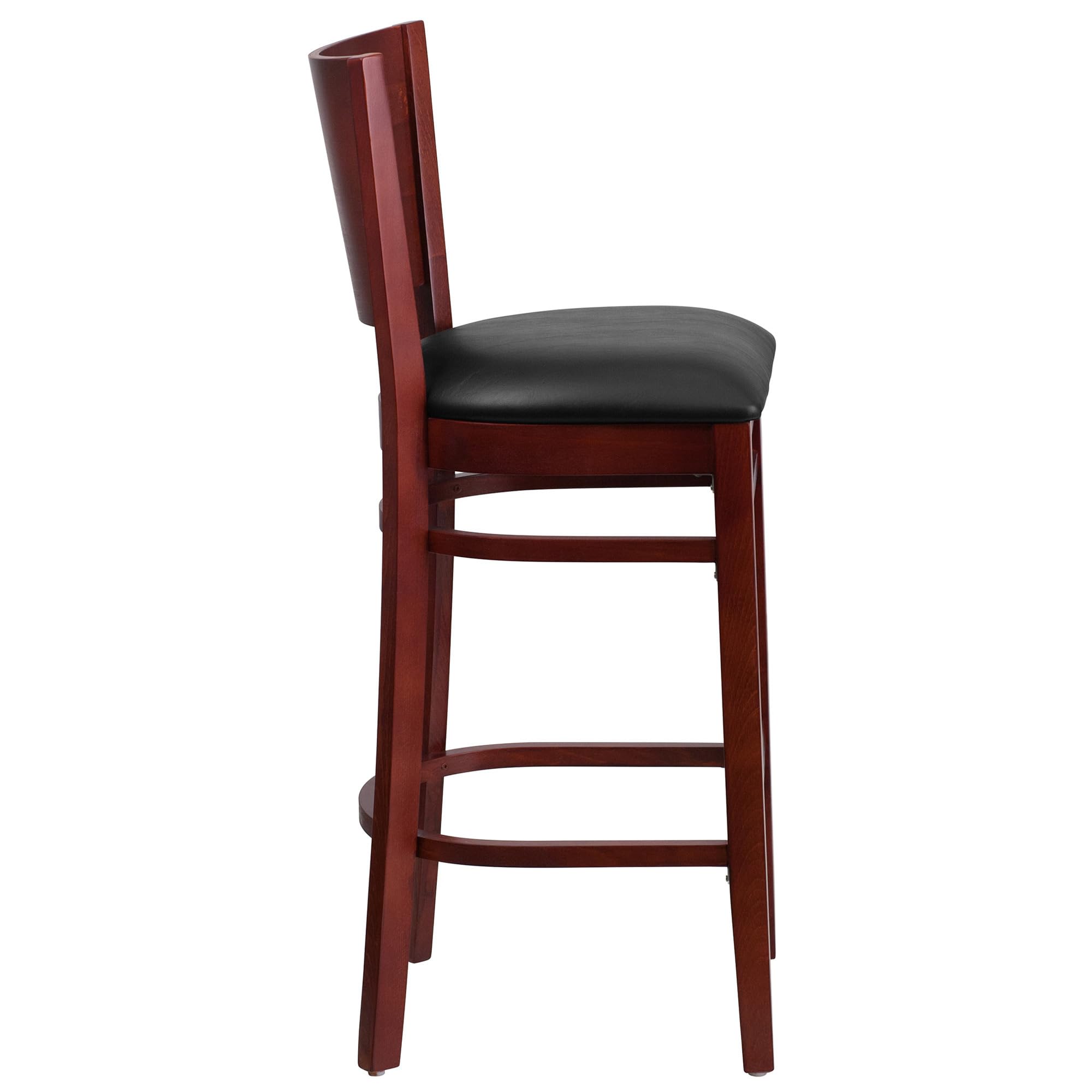 Flash Furniture Lacey Series Solid Back Mahogany Wood Restaurant Barstool - Black Vinyl Seat