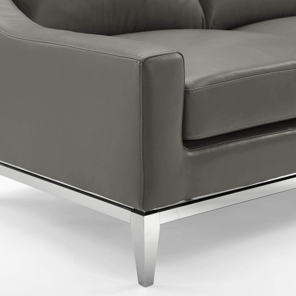 Modway Harness 64" Leather Loveseat In Gray With Stainless Steel Base