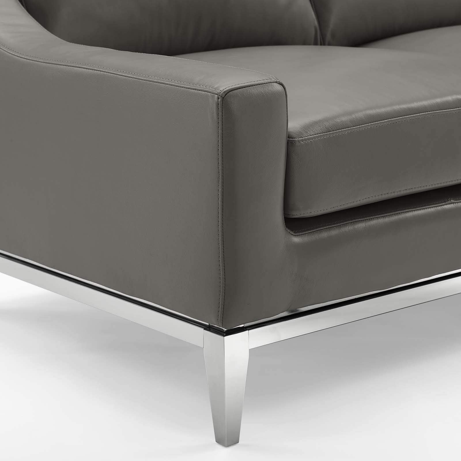 Modway Harness 64" Leather Loveseat In Gray With Stainless Steel Base