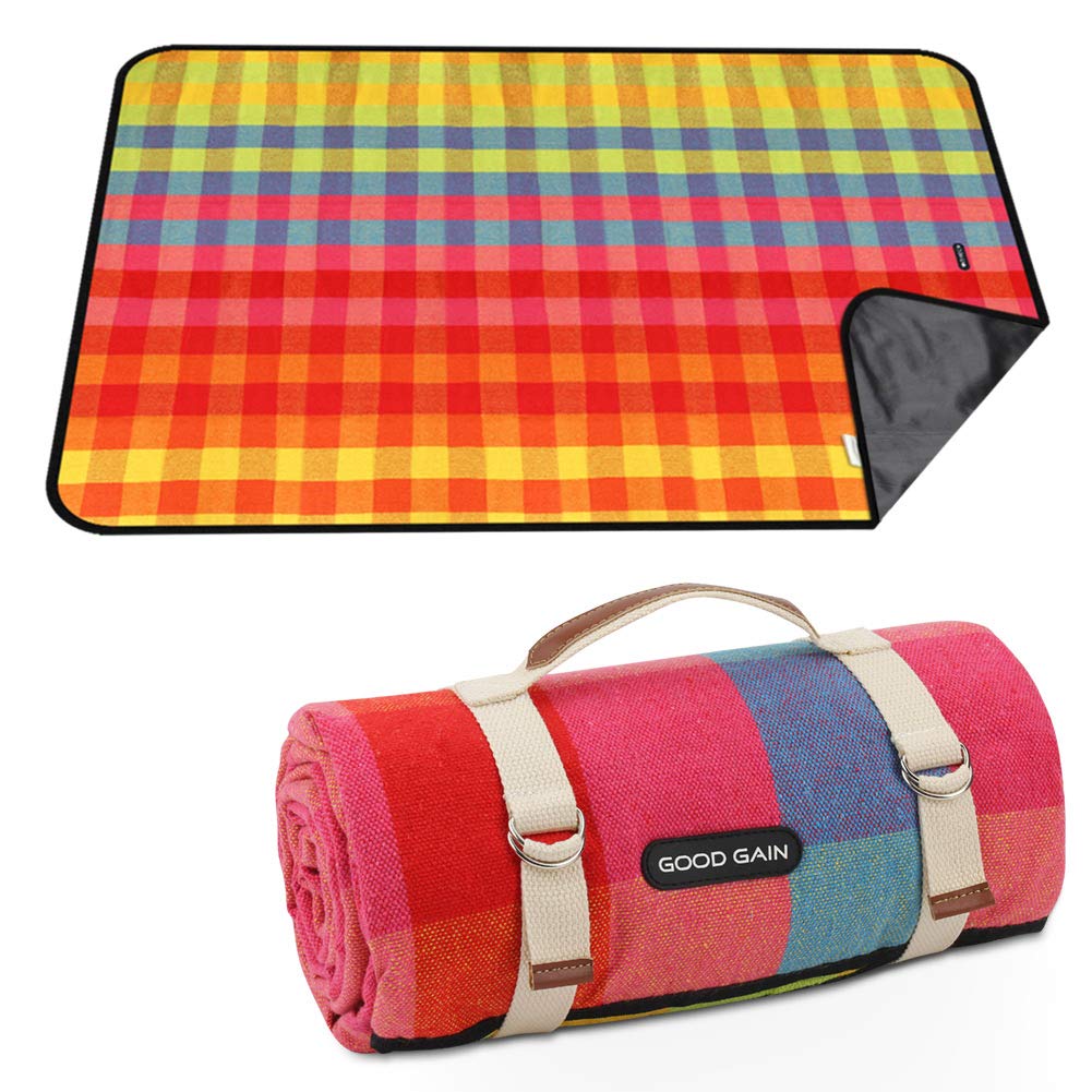 G Good Gain Waterproof Picnic Blanket Portable With Carry Strap For Beach Mat Or Family Outdoor Camping Party (Red Plaid)