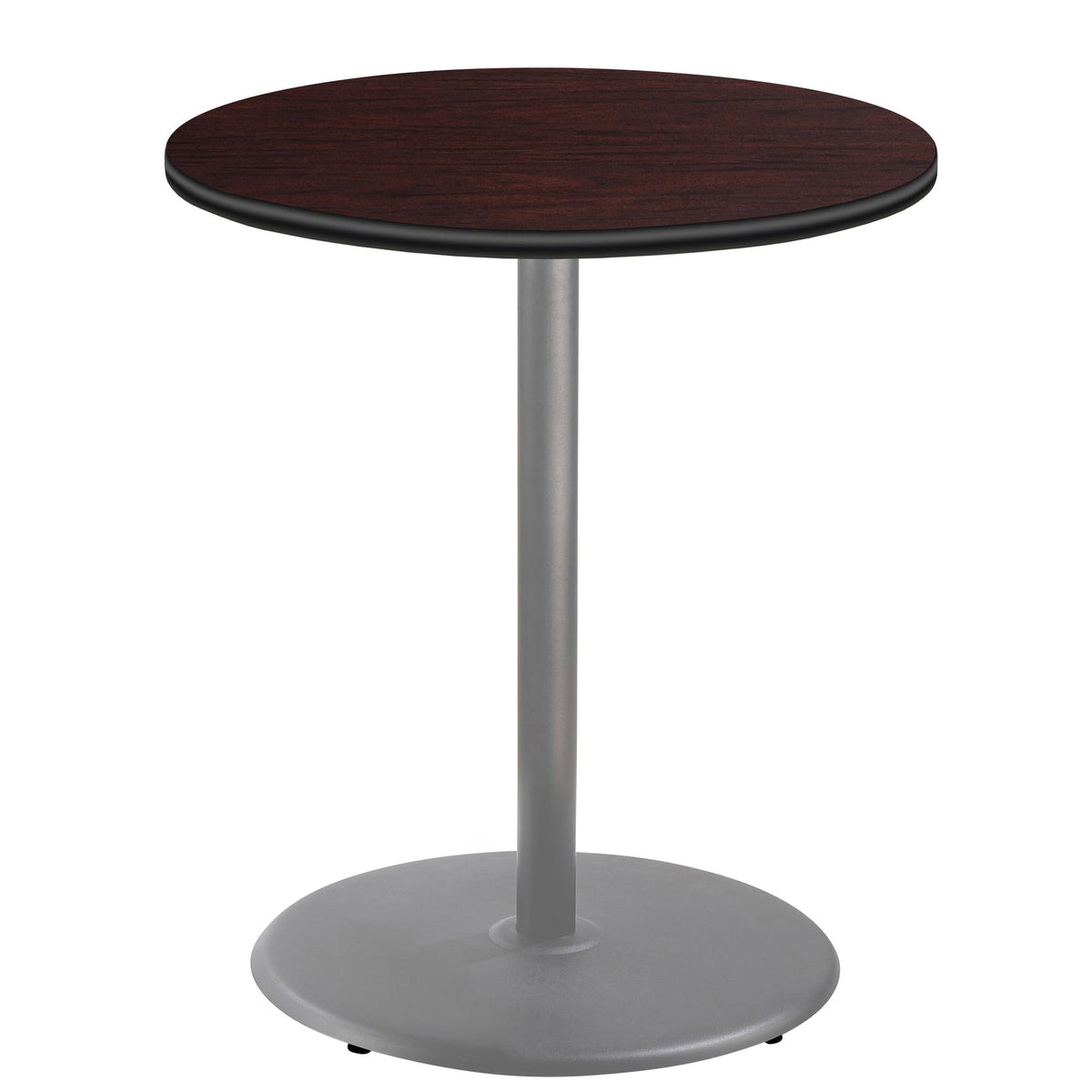 National Public Seating Nps 36&Quot; Round Cafe Table With Round Base, 42&Quot; Height, Particleboard Core/T-Mold, Mahogany Top, Grey Frame
