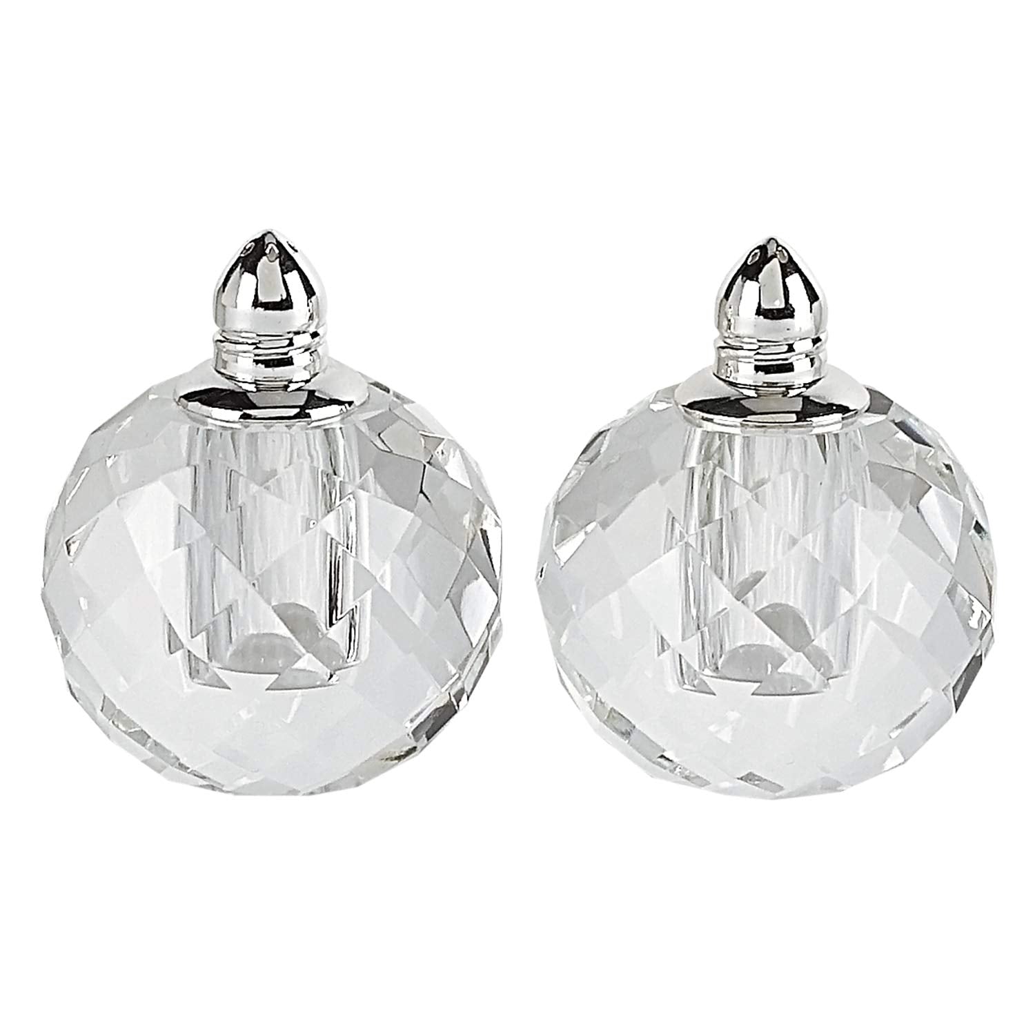 Handcrafted Optical Crystal And Silver Rounded Salt And Pepper Shakers