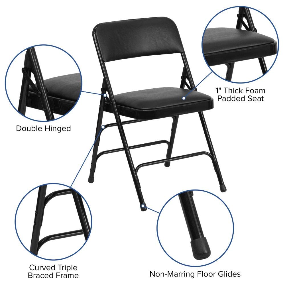 Flash Furniture Hercules Series Metal Folding Chairs With Padded Seats | Set Of 2 Black Metal Folding Chairs