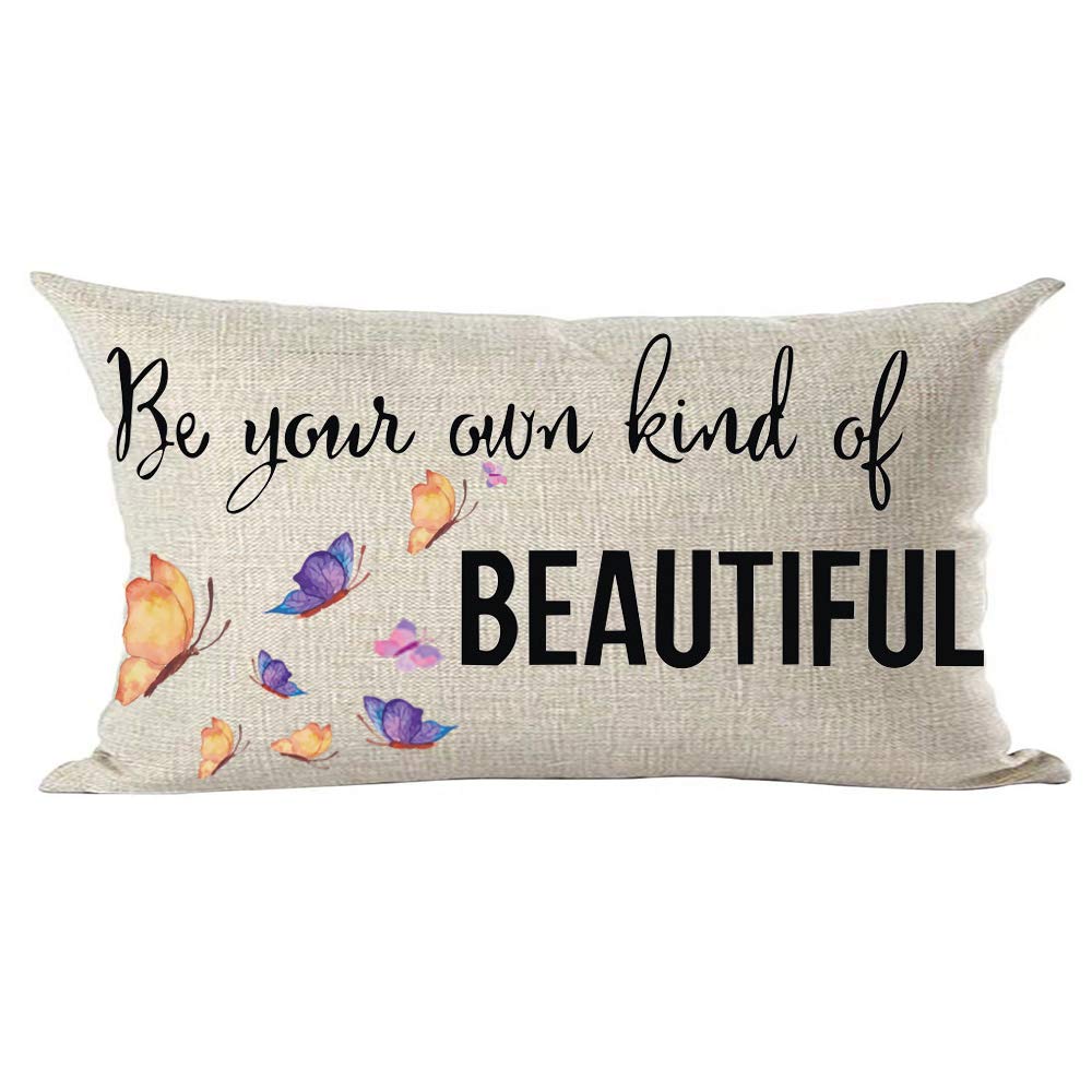 Ramirar Watercolor Colorful Purple Butterflies Quote Be Your Own Kind Of Beautiful Decorative Lumbar Throw Pillow Cover Case Hom