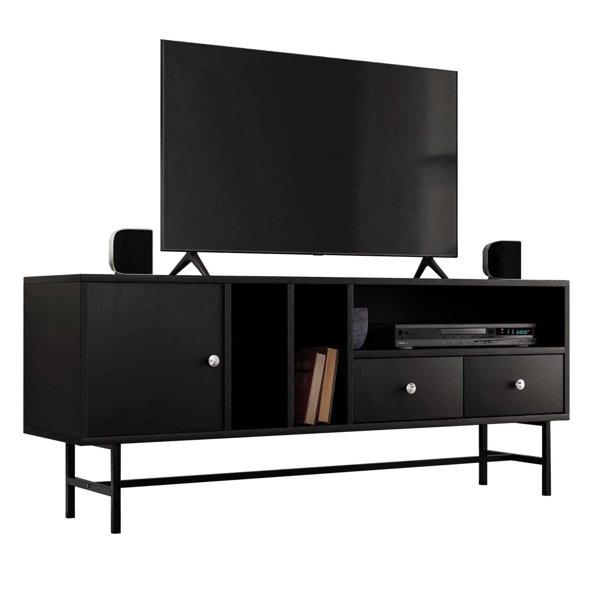 Rectangular TV Stand with Enclosed Storage and Powder Coated Iron Legs