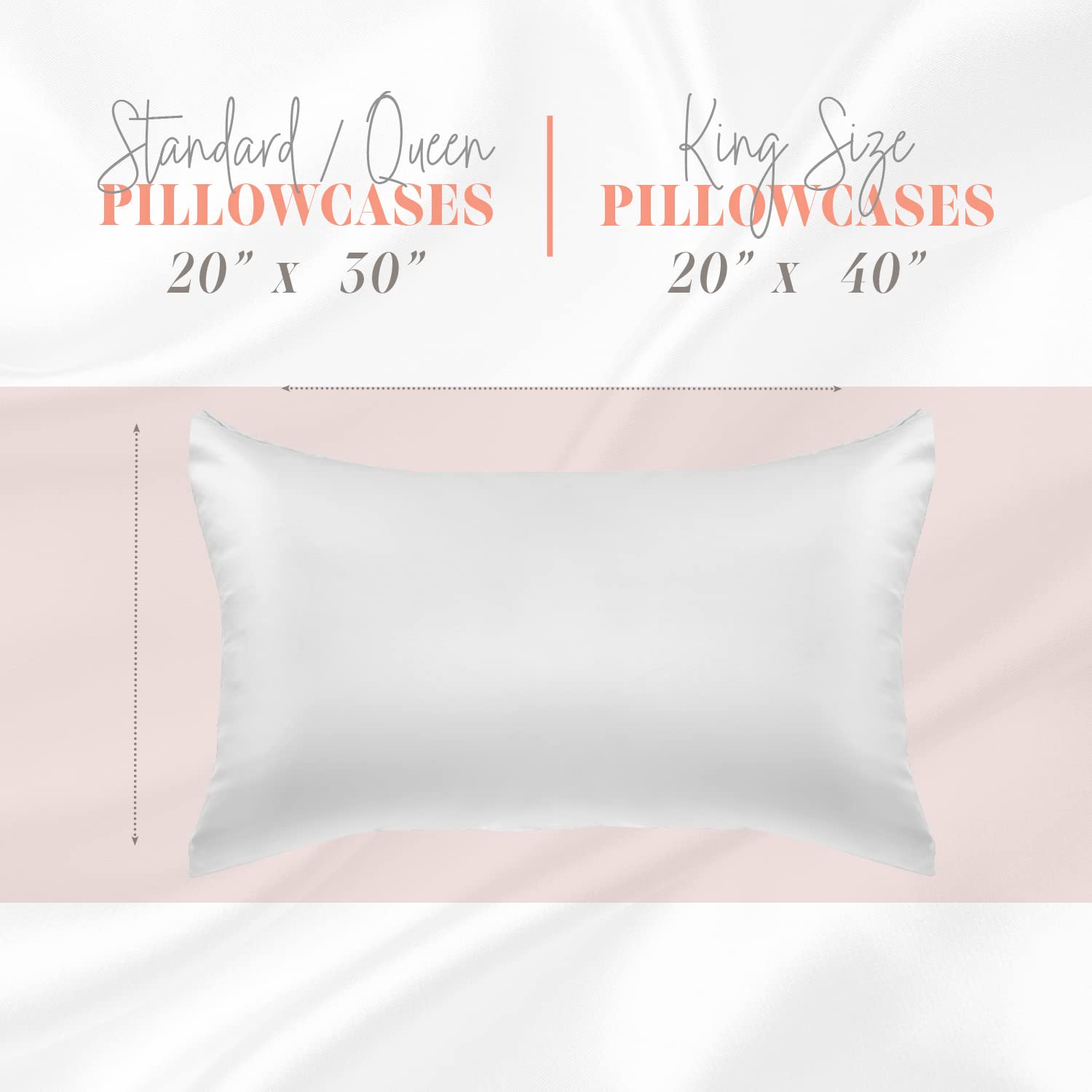 Elegant Comfort Silky And Luxurious 2-Piece Satin Pillowcase Set For Healthier Skin And Hair, Hidden Zipper Closure And Beautifully Packaged, Satin Pillowcase Set, King, White