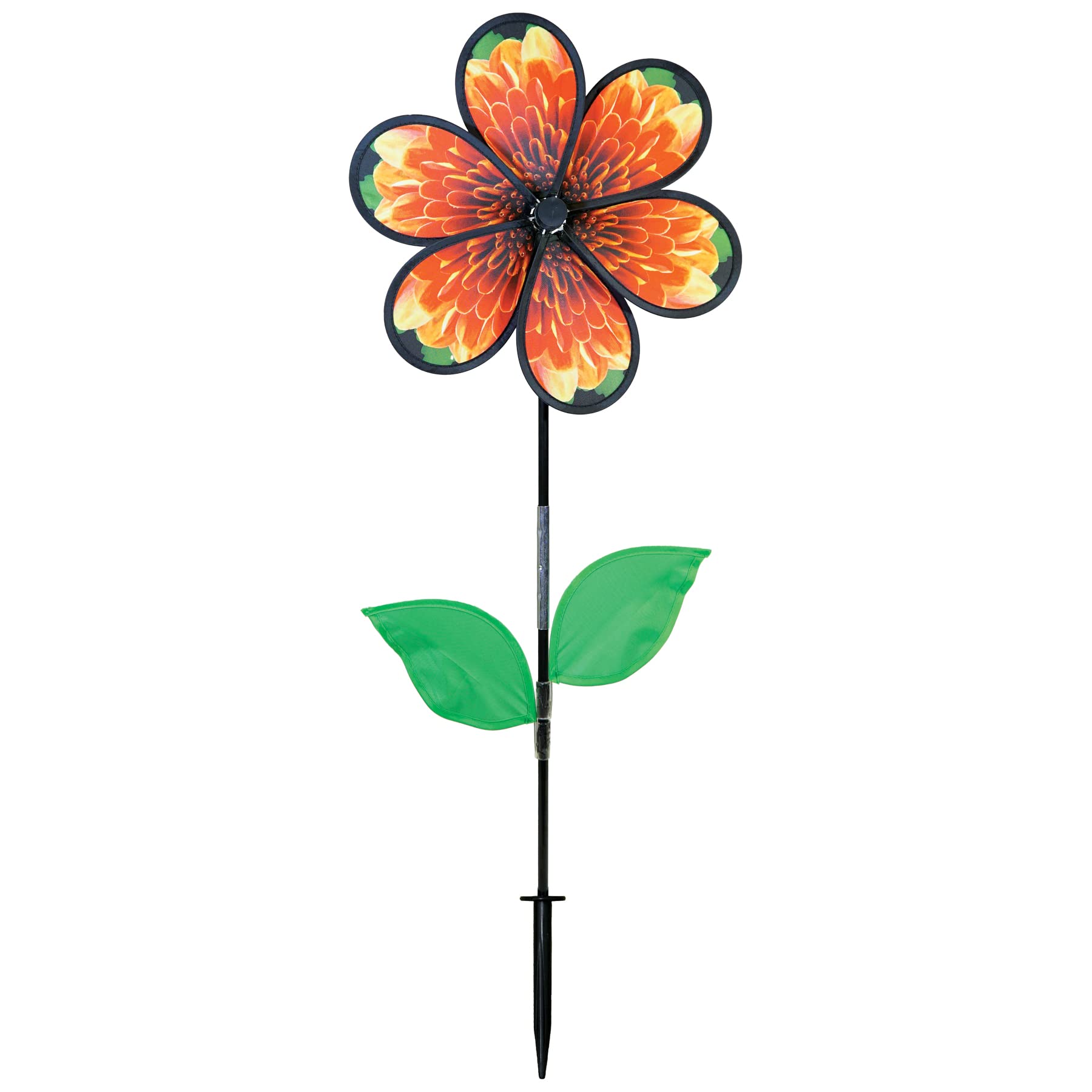In The Breeze 6-Petal Flower Spinner With Leaves, 13.5-Inch Mum Spinner With Leaves, 2642 Realistic Printed Flower Spinner
