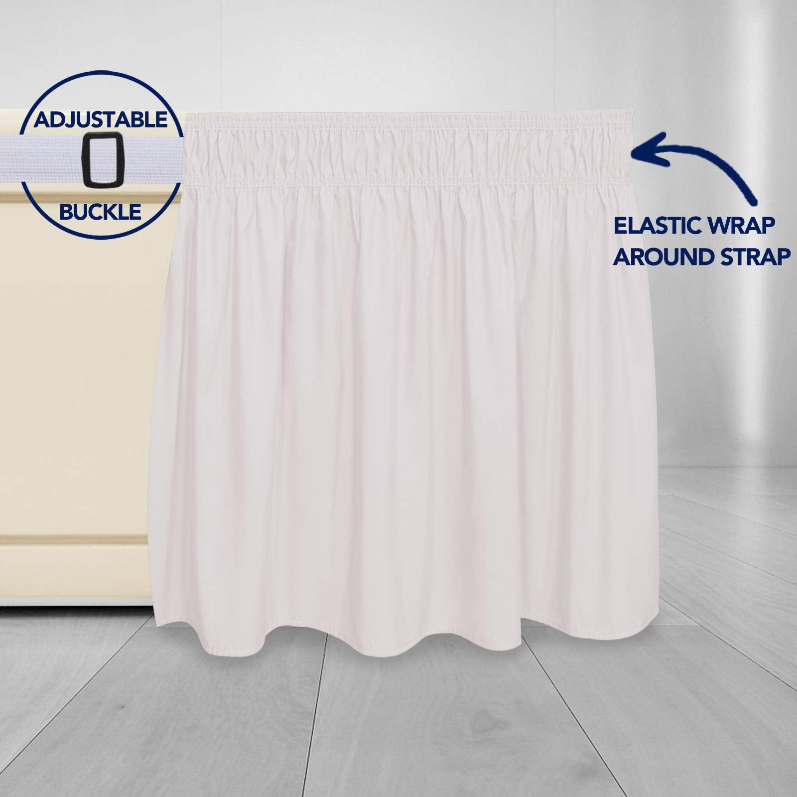 Purefit Wrap Around Ruffled Bed Skirt With Adjustable Elastic Belt - 22 Inch Drop Easy To Put On, Wrinkle Free Bedskirt Dust Ruffles, Bed Frame Cover For Queen, King And C-King Size Beds, Baby Pink