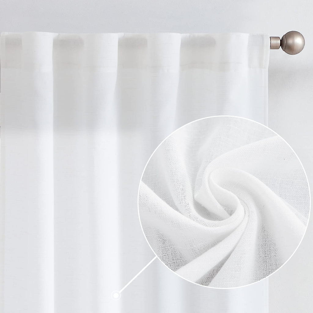 Jinchan Linen Blend White Curtains 96 Inches Long For Living Room Farmhouse Rod Pocket Back Tab Light Filtering Window Drapes For Bedroom Curtains Off White 2 Panels