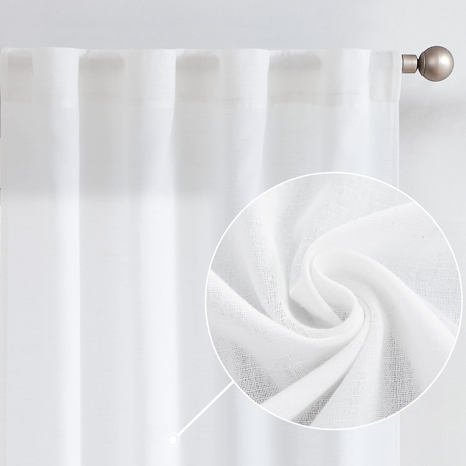 Jinchan Linen Blend White Curtains 84 Inches Long For Living Room Farmhouse Rod Pocket Back Tab Light Filtering Window Drapes For Bedroom Curtains Off White 2 Panels