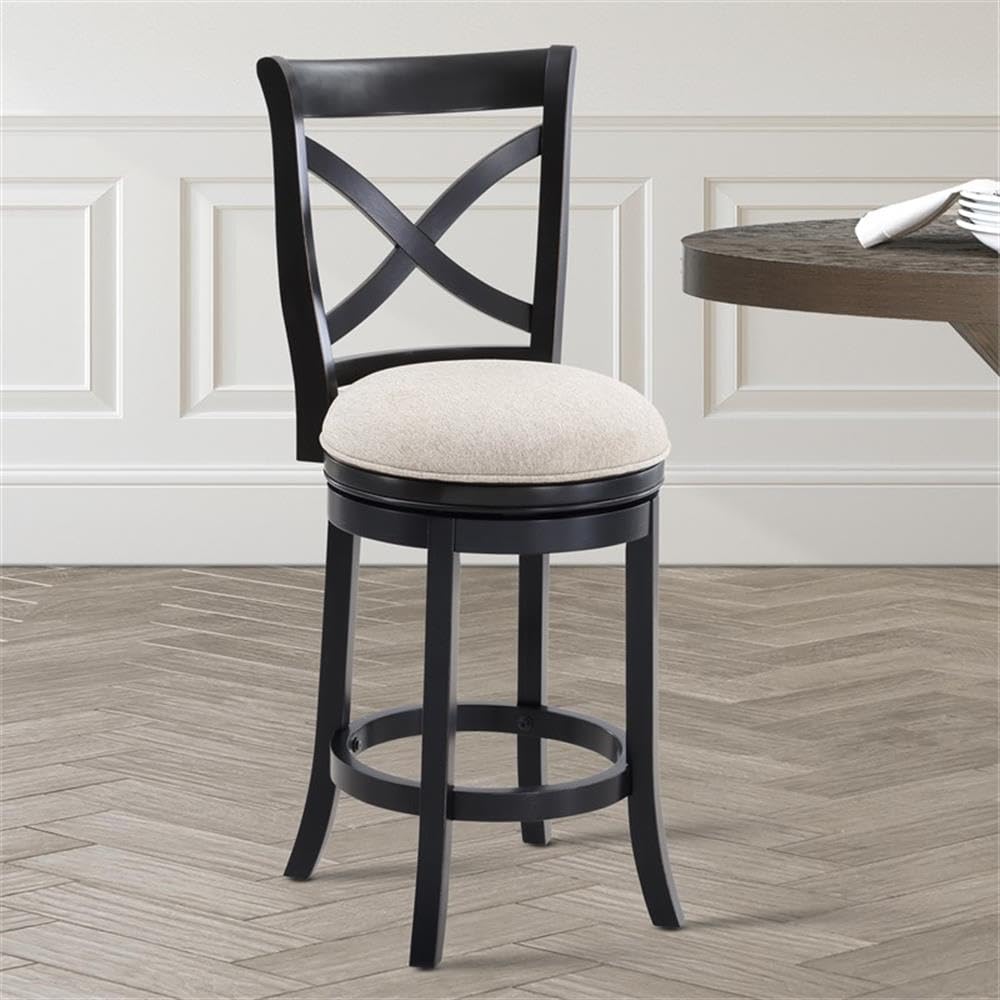 American Woodcrafters Belmont Black X-Back Swivel Solid Wood 26-Inch Seat Height Bar Stool