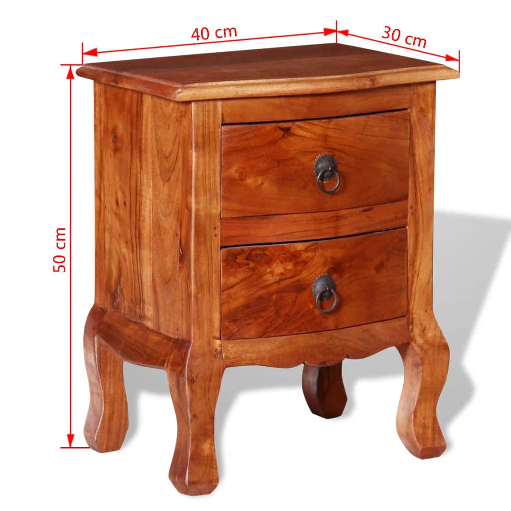 SKM Nightstands with Drawers 2 pcs Solid Acacia Wood -3972