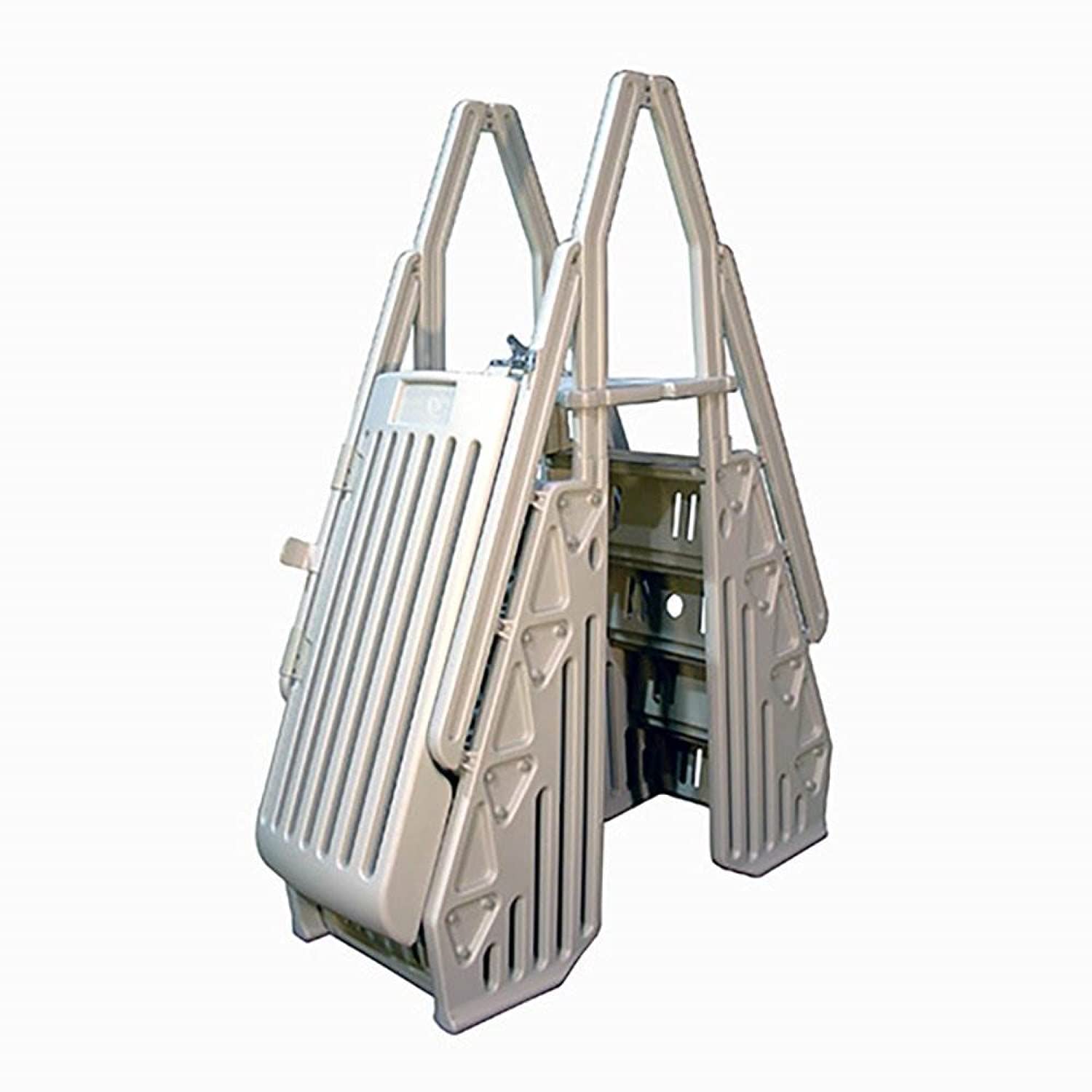 Vinyl Works Adjustable 24 Inch Gated Entry Step-In Swimming Pool Ladder For Above Ground Pool Stairs, Above Ground Pool Steps, T